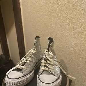 Women's Silver Glitter High-Top Sneakers